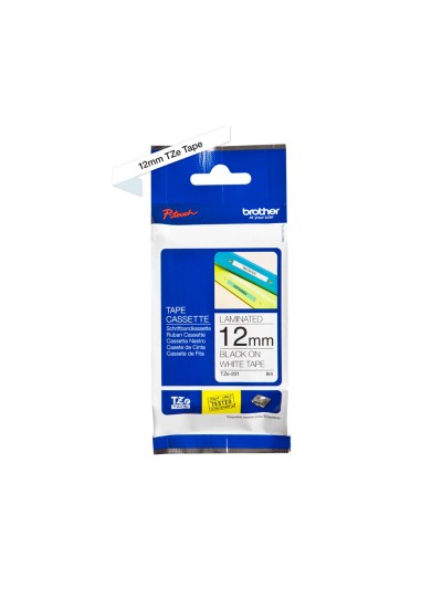 Cinta brother tze-231 blanco-negro 12mm longitud 8 mt