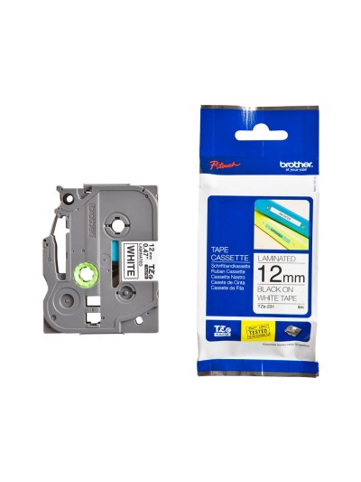 Cinta brother tze-231 blanco-negro 12mm longitud 8 mt