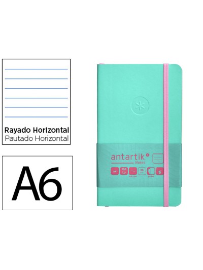 Cuaderno con gomilla antartik notes tapa blanda a6 rayas rosa y turquesa 100 hojas 80 gr fsc