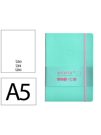 Cuaderno con gomilla antartik notes tapa blanda a5 hojas lisas rosa y turquesa 80 hojas 80 gr fsc