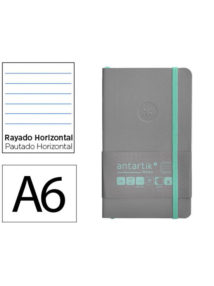 Cuaderno con gomilla antartik notes tapa blanda a6 rayas gris y turquesa 100 hojas 80 gr fsc Cuaderno con gomilla antartik notes tapa blanda a6 rayas gris y turquesa 100 hojas 80 gr fsc
