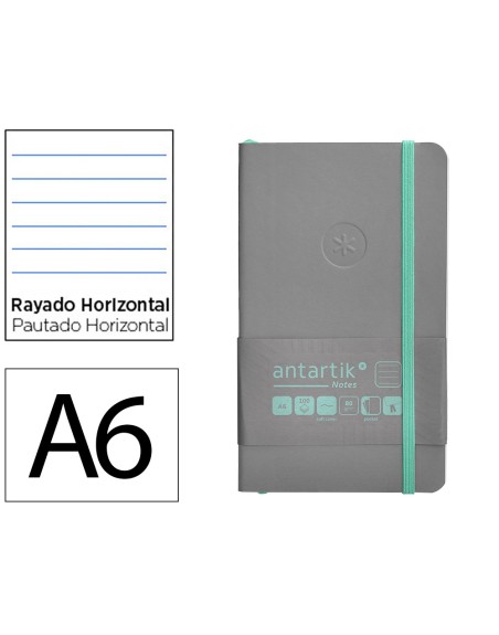 Cuaderno con gomilla antartik notes tapa blanda a6 rayas gris y turquesa 100 hojas 80 gr fsc