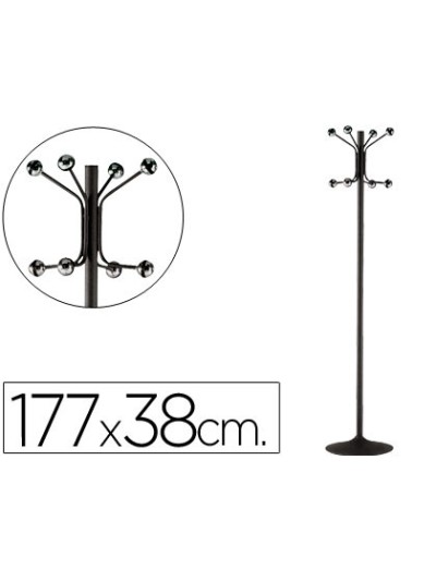 Perchero metalico pie 8 colgadores color negro 177x38 cm