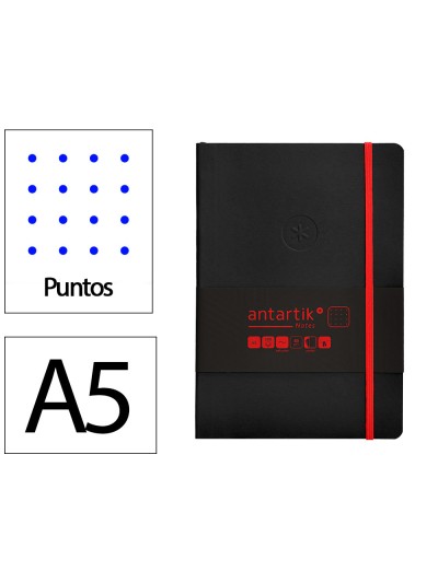 Cuaderno con gomilla antartik notes tapa blanda a5 hojas puntos negro y rojo 80 hojas 80 gr fsc
