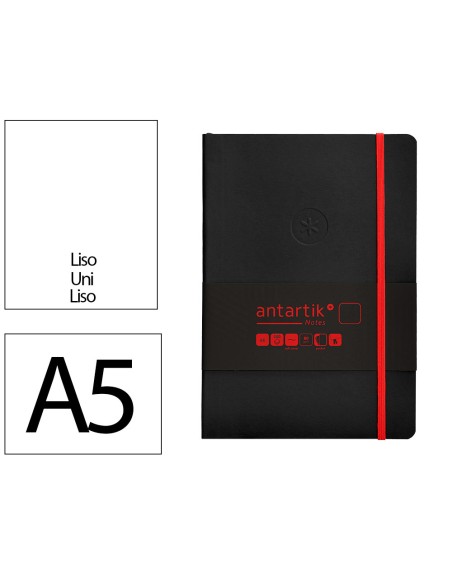 Cuaderno con gomilla antartik notes tapa blanda a5 hojas lisas negro y rojo 80 hojas 80 gr fsc