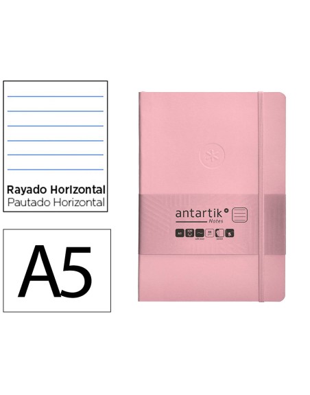 Cuaderno con gomilla antartik notes tapa blanda a5 hojas rayas rosa pastel 80 hojas 80 gr fsc