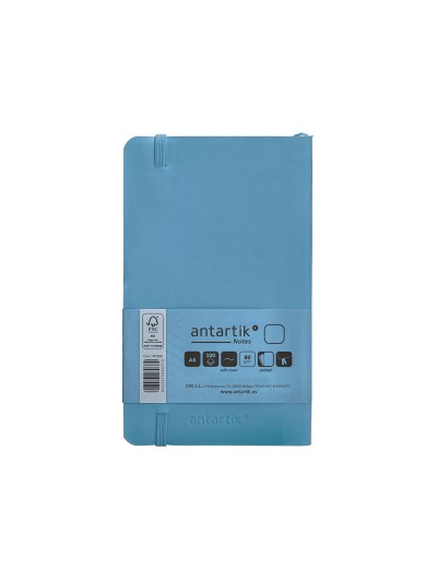 Cuaderno con gomilla antartik notes tapa blanda a6 hojas lisas azul claro 100 hojas 80 gr fsc