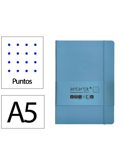 Cuaderno con gomilla antartik notes tapa blanda a5 hojas puntos azul claro 80 hojas 80 gr fsc