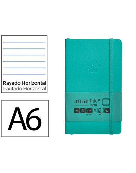 Cuaderno con gomilla antartik notes tapa blanda a6 rayas turquesa 100 hojas 80 gr fsc