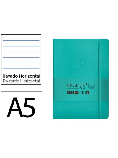 Cuaderno con gomilla antartik notes tapa blanda a5 hojas rayas turquesa 80 hojas 80 gr fsc