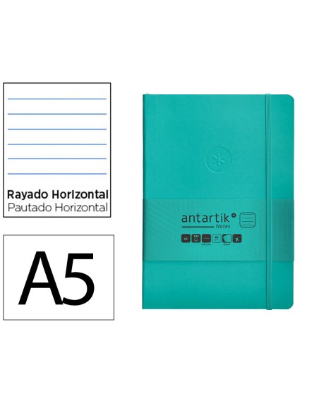 Cuaderno con gomilla antartik notes tapa blanda a5 hojas rayas turquesa 80 hojas 80 gr fsc