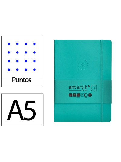 Cuaderno con gomilla antartik notes tapa blanda a5 hojas puntos turquesa 80 hojas 80 gr fsc