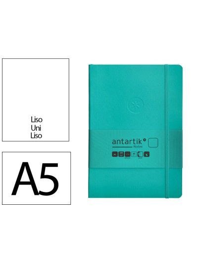 Cuaderno con gomilla antartik notes tapa blanda a5 hojas lisas turquesa 80 hojas 80 gr fsc