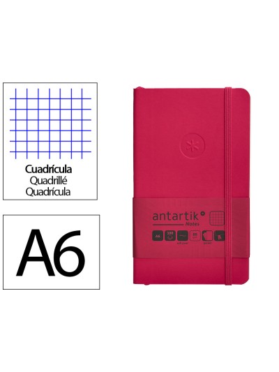 Cuaderno con gomilla antartik notes tapa blanda a6 cuadricula burdeos 100 hojas 80 gr fsc