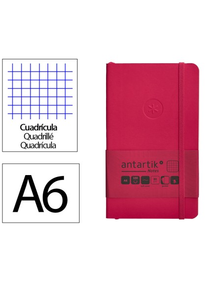 Cuaderno con gomilla antartik notes tapa blanda a6 cuadricula burdeos 100 hojas 80 gr fsc
