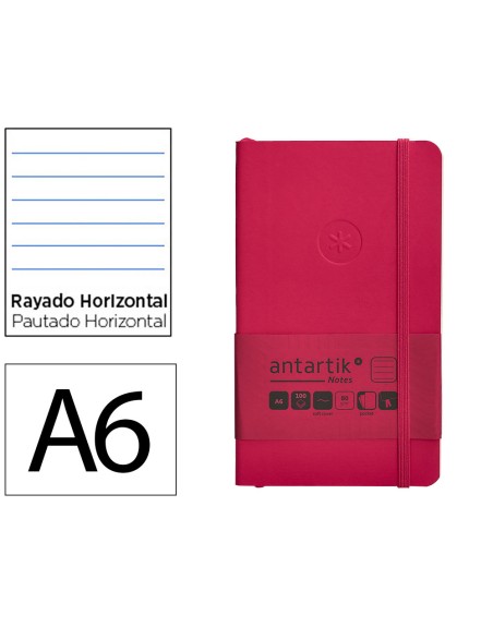 Cuaderno con gomilla antartik notes tapa blanda a6 rayas burdeos 100 hojas 80 gr fsc