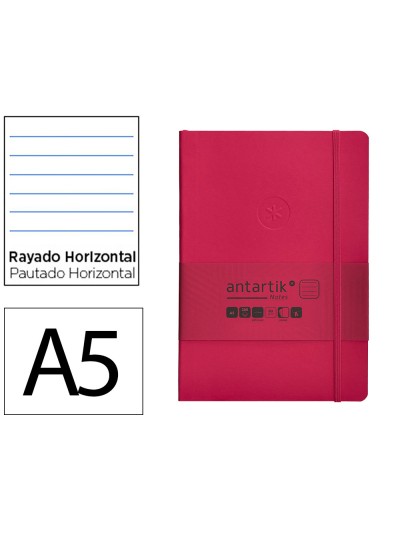 Cuaderno con gomilla antartik notes tapa blanda a5 hojas rayas burdeos 80 hojas 80 gr fsc