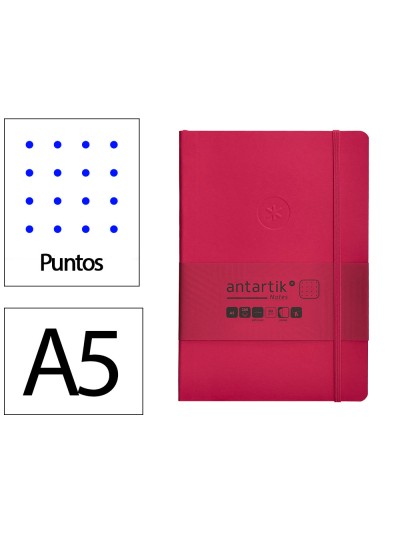Cuaderno con gomilla antartik notes tapa blanda a5 hojas puntos burdeos 80 hojas 80 gr fsc