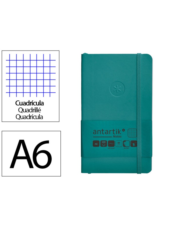 Cuaderno con gomilla antartik notes tapa blanda a6 cuadricula verde aguamarina 100 hojas 80 gr fsc Cuaderno con gomilla antartik notes tapa blanda a6 cuadricula verde aguamarina 100 hojas 80 gr fsc