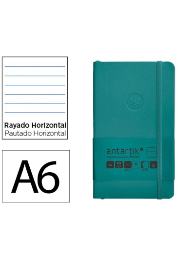 Cuaderno con gomilla antartik notes tapa blanda a6 rayas verde aguamarina 100 hojas 80 gr fsc