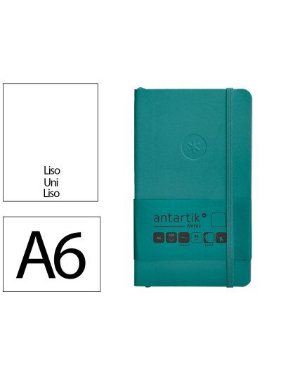 Cuaderno con gomilla antartik notes tapa blanda a6 hojas lisas verde aguamarina 100 hojas 80 gr fsc