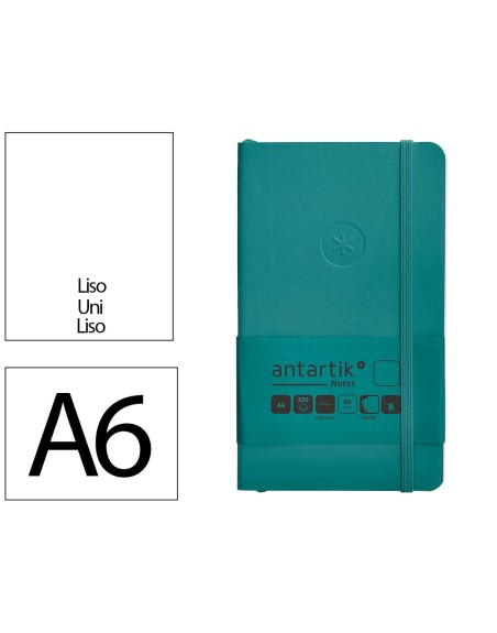 Cuaderno con gomilla antartik notes tapa blanda a6 hojas lisas verde aguamarina 100 hojas 80 gr fsc