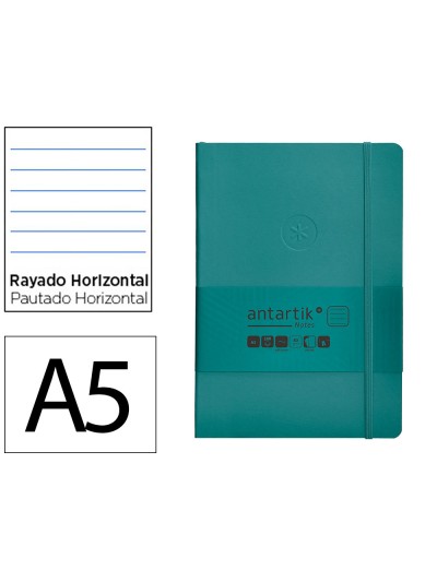 Cuaderno con gomilla antartik notes tapa blanda a5 hojas rayas verde aguamarina 80 hojas 80 gr fsc