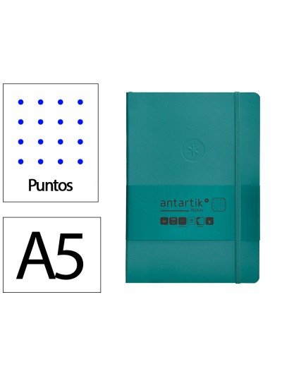 Cuaderno con gomilla antartik notes tapa blanda a5 hojas puntos verde aguamarina 80 hojas 80 gr fsc