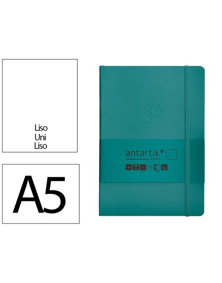Cuaderno con gomilla antartik notes tapa blanda a5 hojas lisas verde aguamarina 80 hojas 80 gr fsc