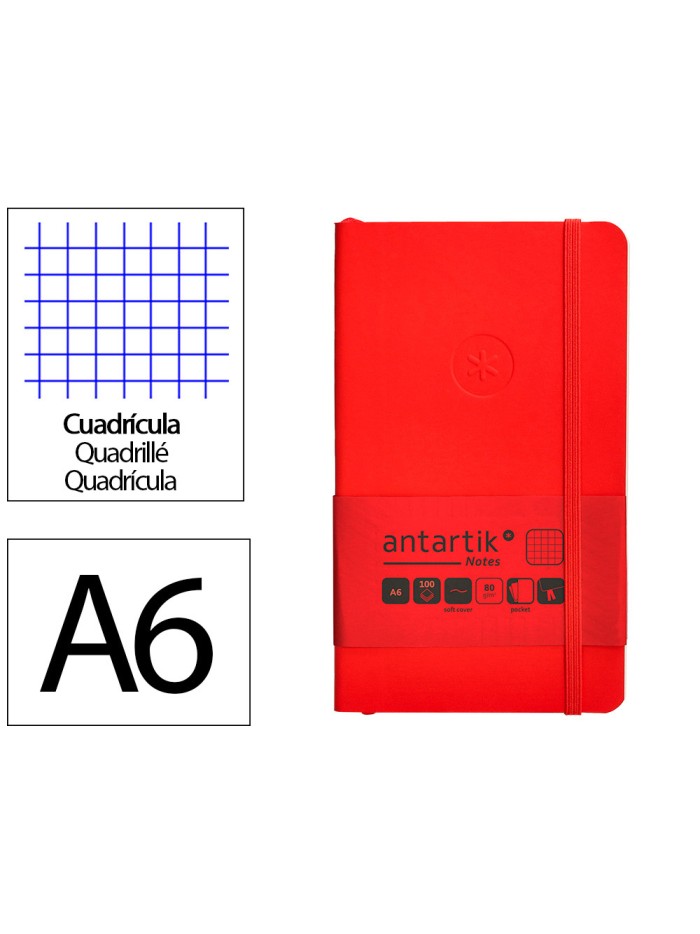 Cuaderno con gomilla antartik notes tapa blanda a6 cuadricula rojo 100 hojas 80 gr fsc Cuaderno con gomilla antartik notes tapa blanda a6 cuadricula rojo 100 hojas 80 gr fsc