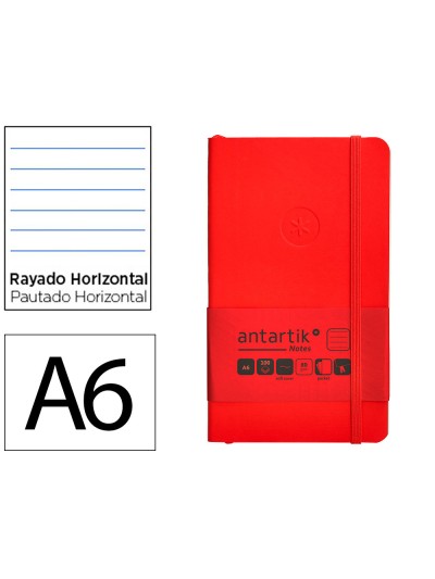 Cuaderno con gomilla antartik notes tapa blanda a6 rayas rojo 100 hojas 80 gr fsc