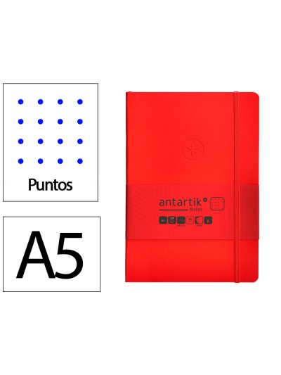 Cuaderno con gomilla antartik notes tapa blanda a5 hojas puntos rojo 80 hojas 80 gr fsc