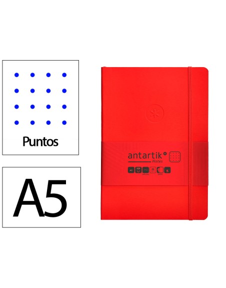 Cuaderno con gomilla antartik notes tapa blanda a5 hojas puntos rojo 80 hojas 80 gr fsc