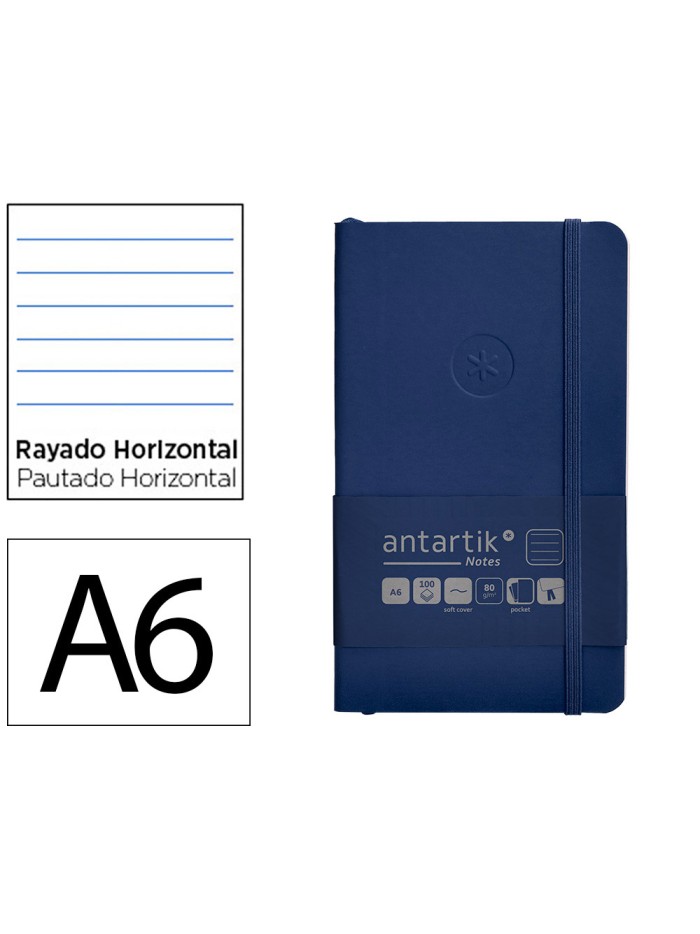 Cuaderno con gomilla antartik notes tapa blanda a6 rayas azul marino 100 hojas 80 gr fsc Cuaderno con gomilla antartik notes tapa blanda a6 rayas azul marino 100 hojas 80 gr fsc