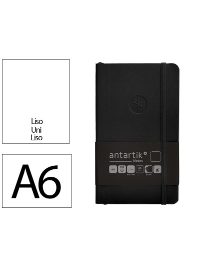 Cuaderno con gomilla antartik notes tapa blanda a6 hojas lisas negro 100 hojas 80 gr fsc