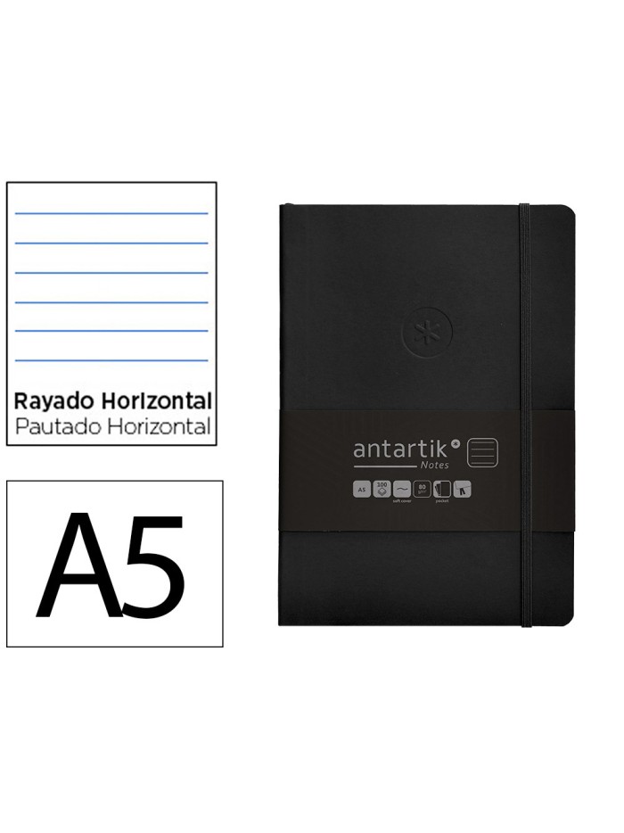 Cuaderno con gomilla antartik notes tapa blanda a5 hojas rayas negro 80 hojas 80 gr fsc Cuaderno con gomilla antartik notes tapa blanda a5 hojas rayas negro 80 hojas 80 gr fsc