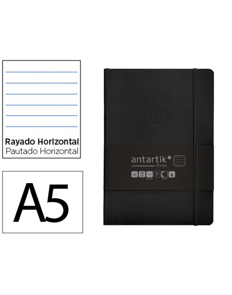 Cuaderno con gomilla antartik notes tapa blanda a5 hojas rayas negro 80 hojas 80 gr fsc