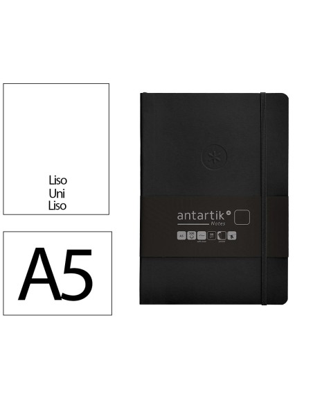 Cuaderno con gomilla antartik notes tapa blanda a5 hojas lisas negro 80 hojas 80 gr fsc