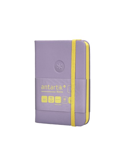 Cuaderno con gomilla antartik notes tapa dura a7 hojas lisas morado y amarillo 80 hojas 80 gr fsc