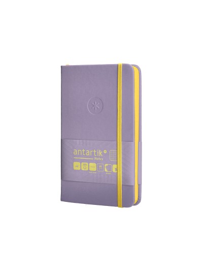 Cuaderno con gomilla antartik notes tapa dura a6 hojas cuadricula morado y amarillo 100 hojas 80 gr fsc