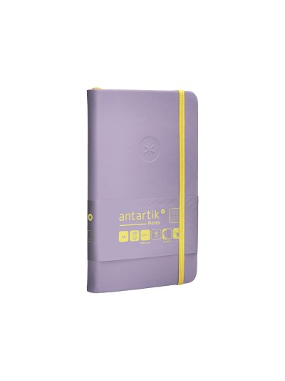 Cuaderno con gomilla antartik notes tapa dura a6 hojas cuadricula morado y amarillo 100 hojas 80 gr fsc