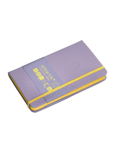Cuaderno con gomilla antartik notes tapa dura a6 hojas cuadricula morado y amarillo 100 hojas 80 gr fsc