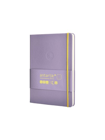 Cuaderno con gomilla antartik notes tapa dura a5 hojas puntos morado y amarillo 100 hojas 80 gr fsc