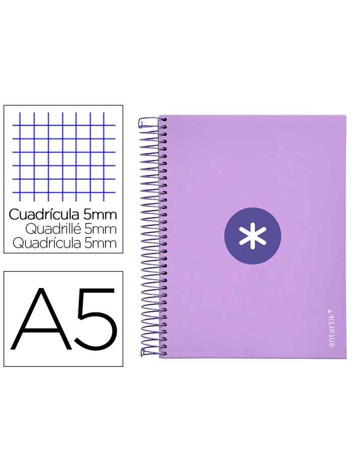 Cuaderno espiral a5 micro antartik tapa forrada120h 90 gr cuadro 5mm 5 banda 6 taladros color lavanda Cuaderno espiral a5 micro antartik tapa forrada120h 90 gr cuadro 5mm 5 banda 6 taladros color lavanda