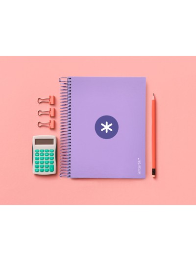 Cuaderno espiral a5 micro antartik tapa forrada120h 90 gr cuadro 5mm 5 banda 6 taladros color lavanda