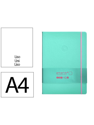 Cuaderno con gomilla antartik notes tapa dura a4 hojas lisas rosa y turquesa 100 hojas 80 gr fsc