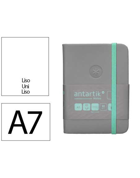 Cuaderno con gomilla antartik notes tapa dura a7 hojas lisas gris y turquesa 80 hojas 80 gr fsc
