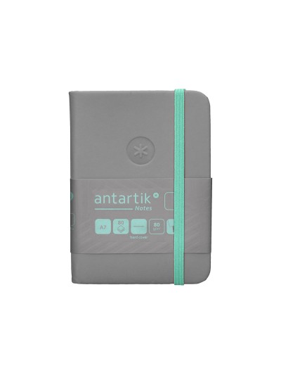 Cuaderno con gomilla antartik notes tapa dura a7 hojas lisas gris y turquesa 80 hojas 80 gr fsc