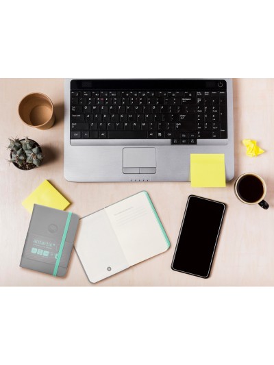 Cuaderno con gomilla antartik notes tapa dura a7 hojas lisas gris y turquesa 80 hojas 80 gr fsc