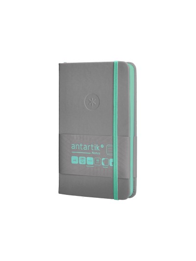 Cuaderno con gomilla antartik notes tapa dura a6 hojas rayas gris y turquesa 100 hojas 80 gr fsc